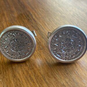 Vintage Mexico Aztec Calendar Sterling Silver Cufflinks Cuff links Estate Men